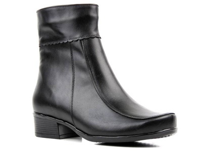 Kožené, teplé dámské kotníkové boty s tvarovaným podpatkem - AGXBUT 613, černá