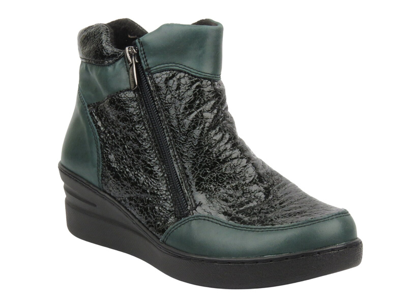 Dámské kožené kotníkové boty na zip - HELIOS Komfort 601, tmavě modrá