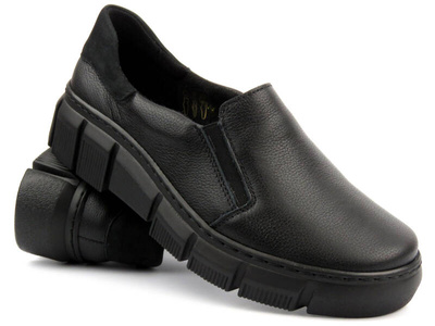 Dámské kožené nazouvací polobotky - Wasak 0704, černá