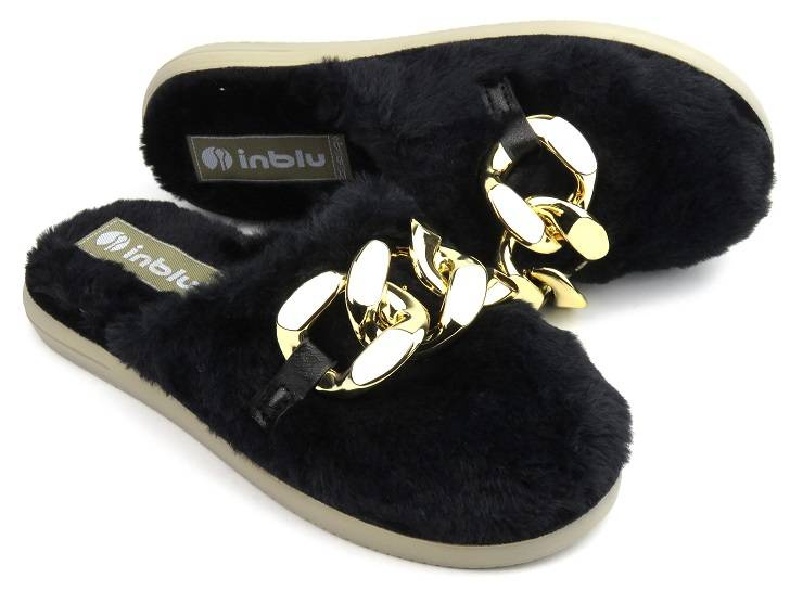 Dámské kožešinové pantofle s řetízkem - INBLU EK-06, černé
