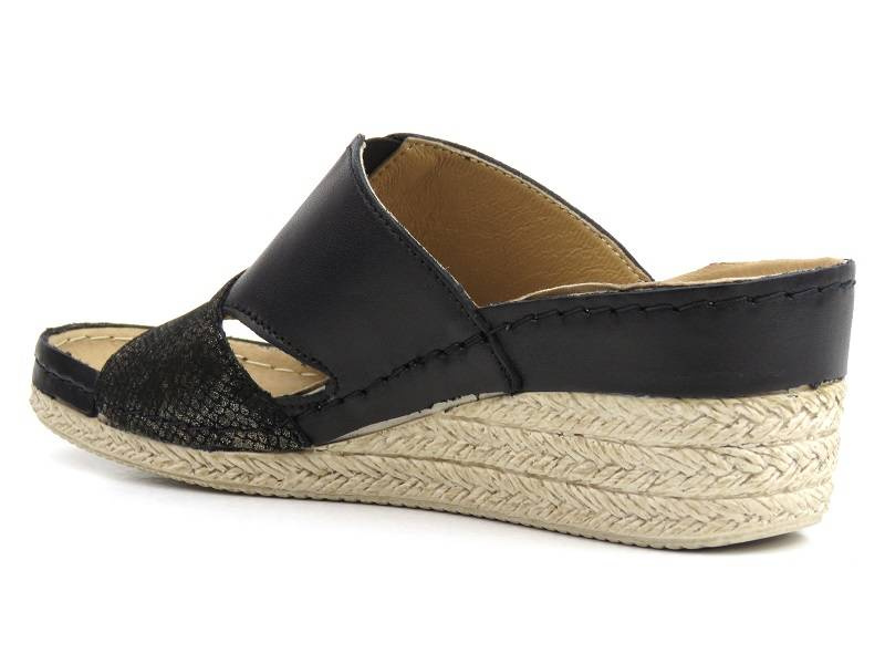 Dámské kožené sandály na klínku - HELIOS Komfort 295, černé