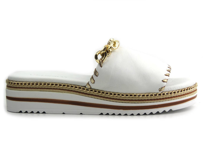 Dámské kožené pantofle se zlatým řetízkem - VENEZIA 261601Z, bílé