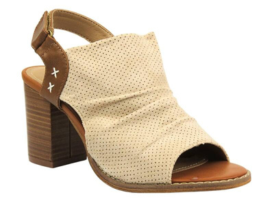 Elegantní dámské sandály na podpatku - Evento 24SD35-7184, béžová barva