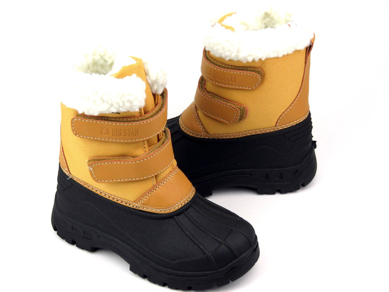 Dětské sněhule zateplené ovčí kůží - BIG STAR KK374237, hnědé a černé