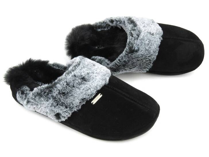 Měkké dámské pantofle s kožíškem - American Club SL 04/23, černé