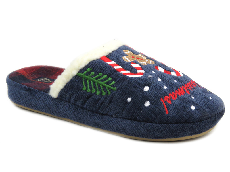 Teplé, vánoční dámské pantofle - americké SL12/23, tmavě modrá