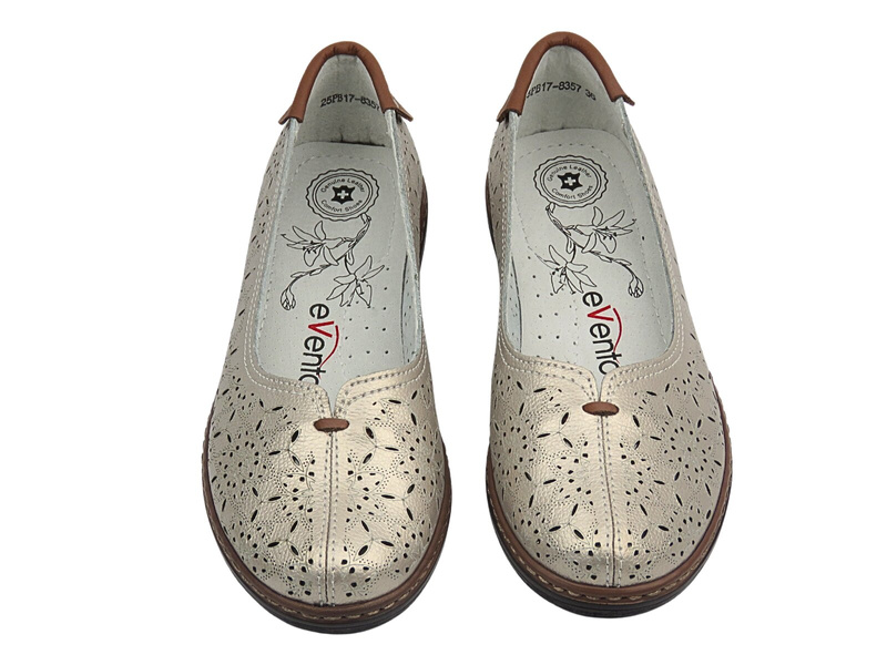 Kožené polobotky/baleríny dámské zlaté Evento 25PB17‑8357