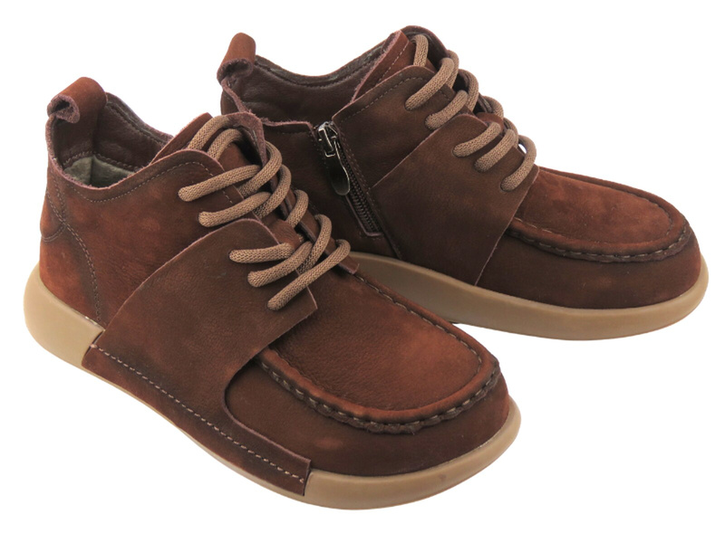 Pohodlné dámské kožené barefoot kotníkové boty Potocki 26-35309, hnědé