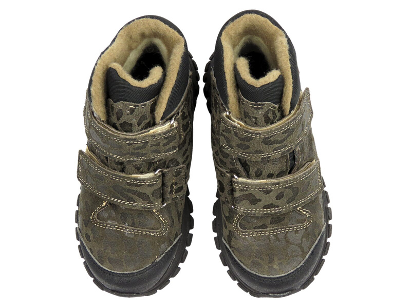 Dětské kožené kotníkové boty Jamet 2218, zelené s leopardím vzorem