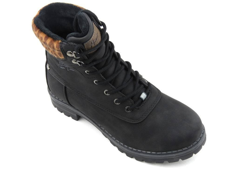 Dámské kozačky AMERICAN CLUB RH53/19, černé s leopardím potiskem