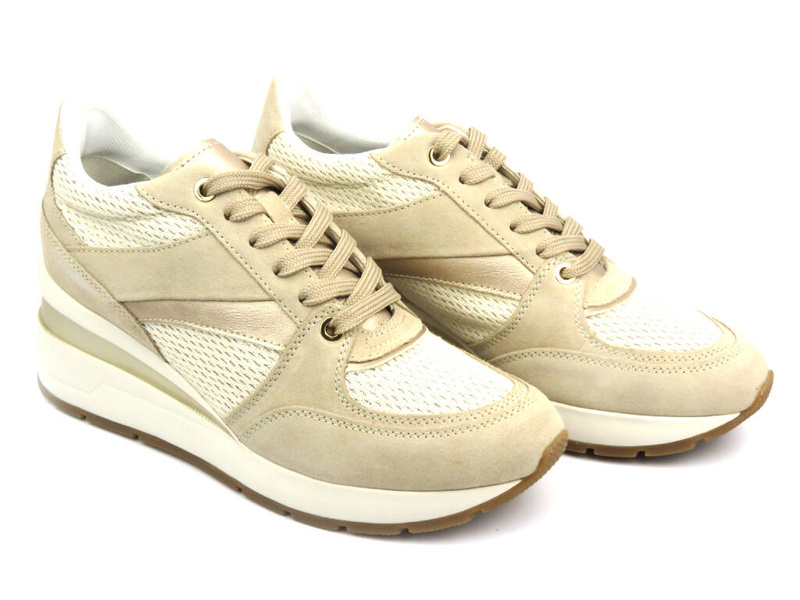 Dámské tenisky z přírodní kůže - GEOX Respira D368LA, béžová barva
