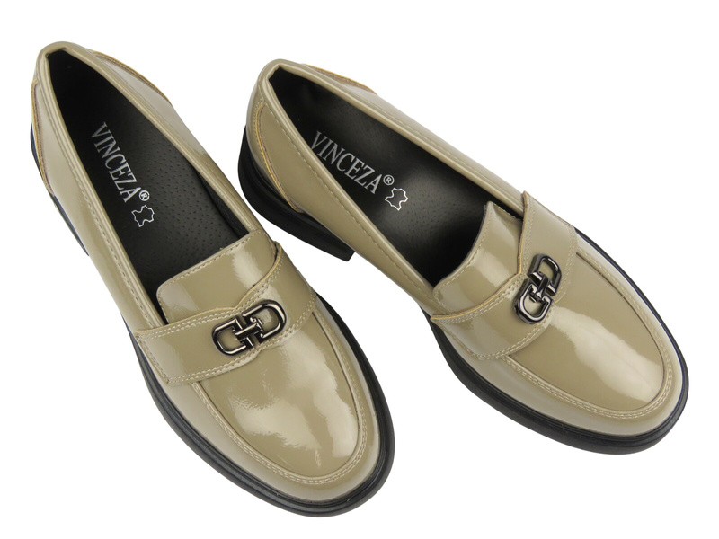  Elegantní dámské polobotky Vinceza 58409, lakovaná khaki