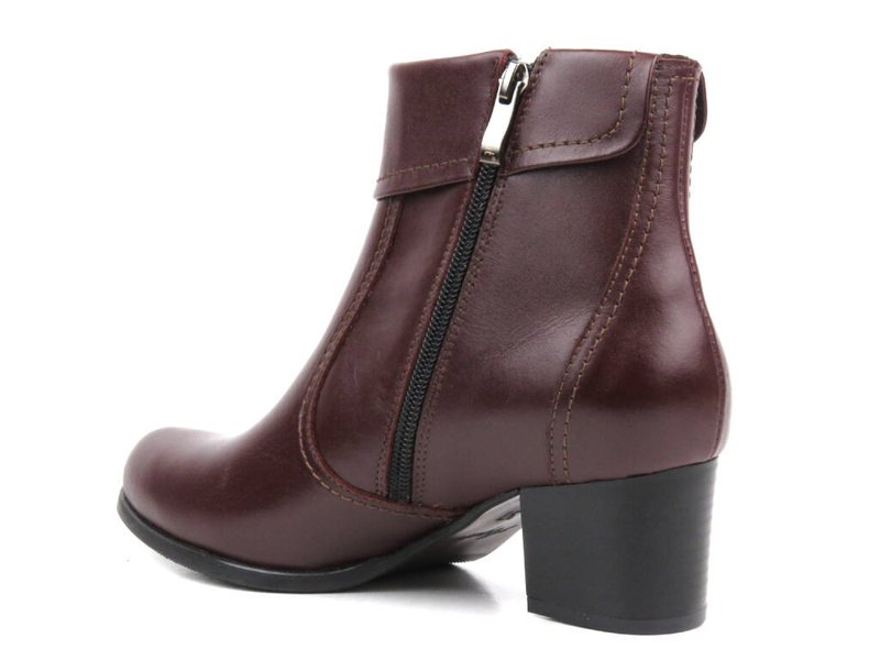 Kotníkové boty na stabilním podpatku z přírodní kůže - AGXBUT 534, vínová