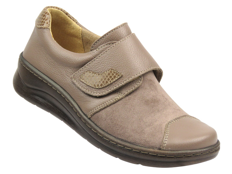 Pohodlné dámské polobotky na hallux valgus na suchý zip khaki Helios Komfort 462