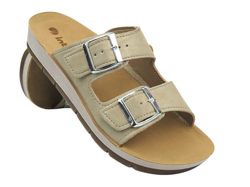 Dámské pantofle s přezkami – INBLU PROCIDA, béžové, II. jakost