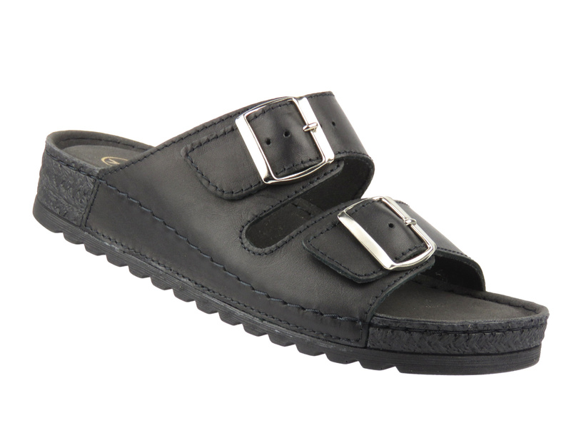 Dámské kožené pantofle s nastavitelnými popruhy HELIOS Comfort 169, černé