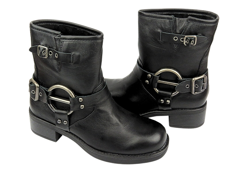 Dámské kožené kotníkové boty Venezia W014LEBLOBB008 Černé nazouvací boty