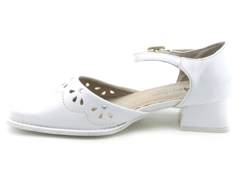 Elegantní sandály, dětské společenské lodičky na vysokém podpatku - American Club 2093-3, bílé
