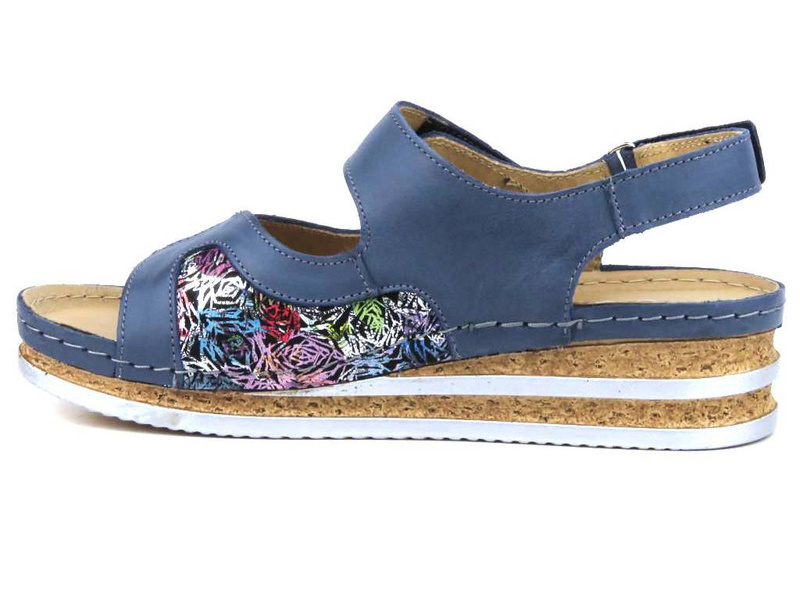 Pohodlné dámské kožené sandály - Helios Komfort 120, tmavě modrá