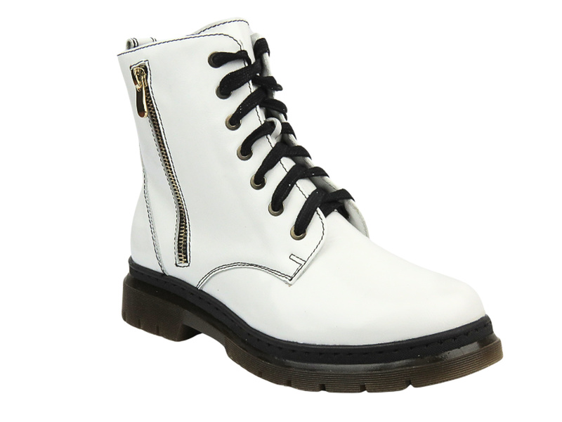 Dámská lakovaná turistická obuv - HELIOS Komfort 578-2S, bílá