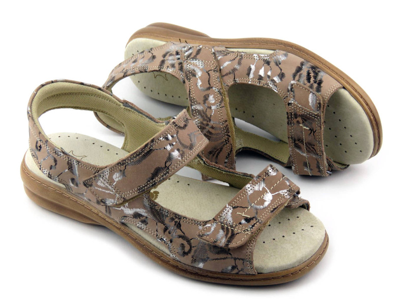 Pohodlné, kožené dámské preventivní sandály - KOSELA MEDIC 9154, béžové s listy
