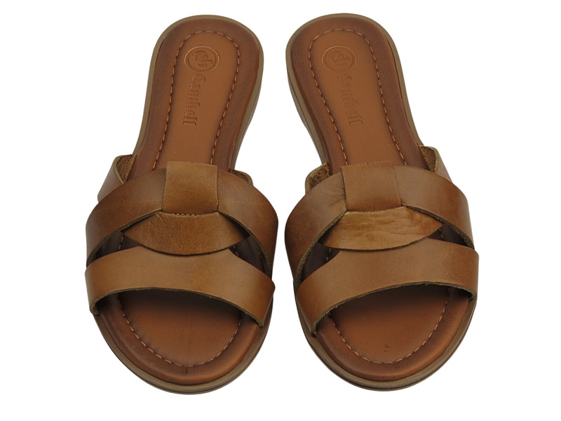 Kožené dámské pantofle hnědé Cambell 25-64014