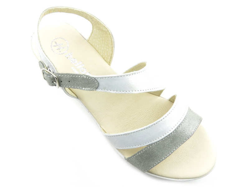 Dámské kožené sandály s ozdobným klínkem - HELIOS Komfort 244, světle šedé