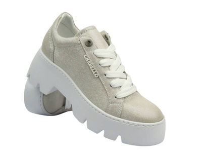 Dámská sportovní obuv na platformě - CheBello 4632, stříbrné, šněrovací