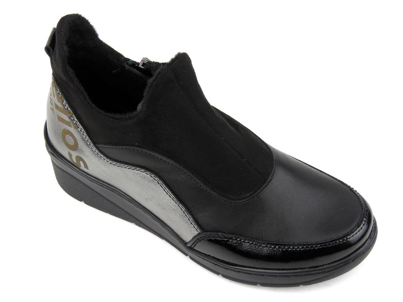 Dámské kožené kotníkové boty se zvýšenou podrážkou - HELIOS Komfort 540, černá 2