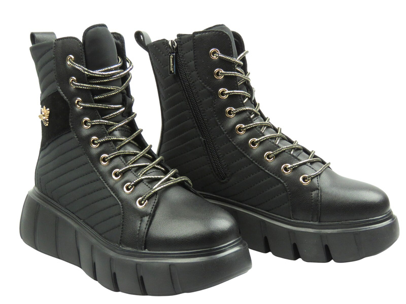 Dámské kožené kotníkové boty černé Cambell 25-19348