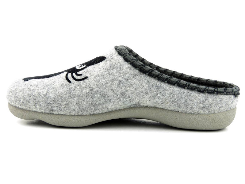 Lehké, plstěné dámské pantofle s koťátkem - MANITU 320032-91, šedé