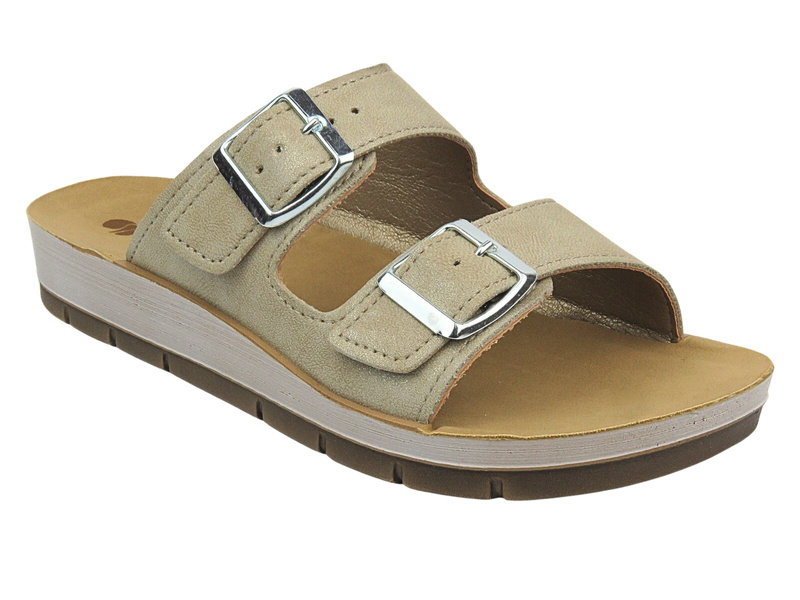 Dámské pantofle s přezkami – INBLU PROCIDA, béžové, II. jakost