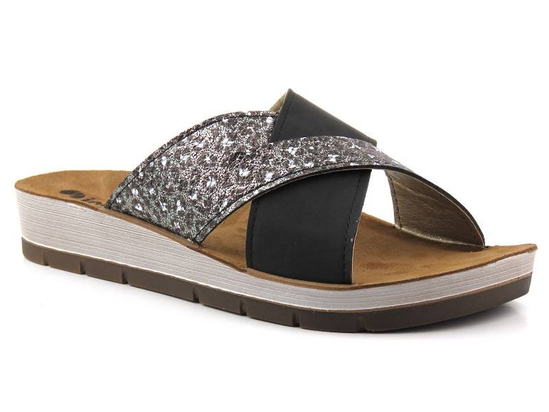 Dámské žabky s leopardím potiskem - Inblu CP-09, černé