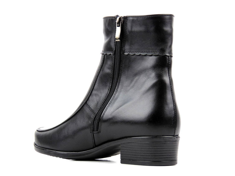 Kožené, teplé dámské kotníkové boty s tvarovaným podpatkem - AGXBUT 613, černá