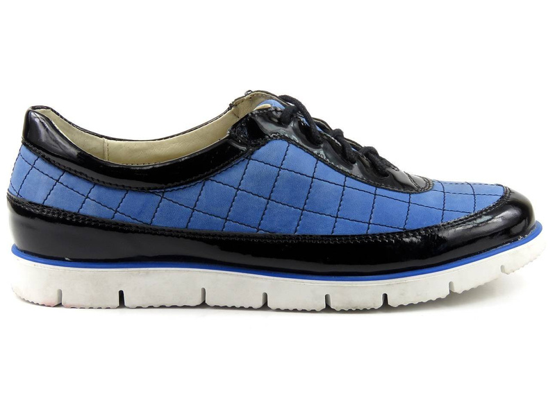 Dámská kožená obuv s kostkovaným vzorem - HELIOS Komfort 307, modrá
