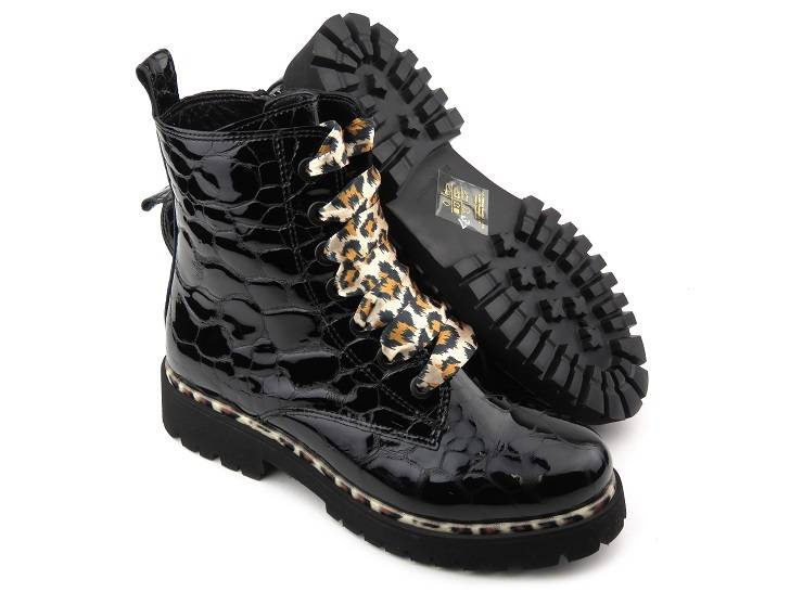 Lakované kotníkové boty, dámské boty s leopardím potiskem - PIAZZA 960035-01, černá