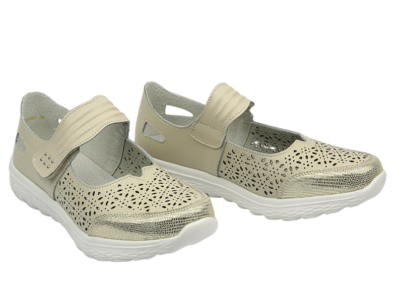 Kožené a perforované polobotky dámské béžové Cambell 25-40314