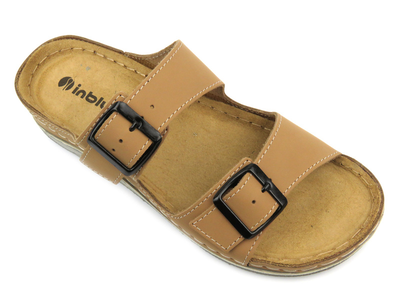 Dámské kožené žabky - INBLU PF-03, pískové