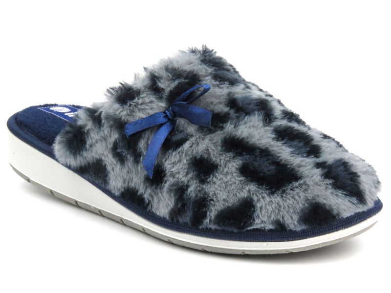 Dámské kožešinové pantofle s leopardím potiskem - INBLU LB-94, modré