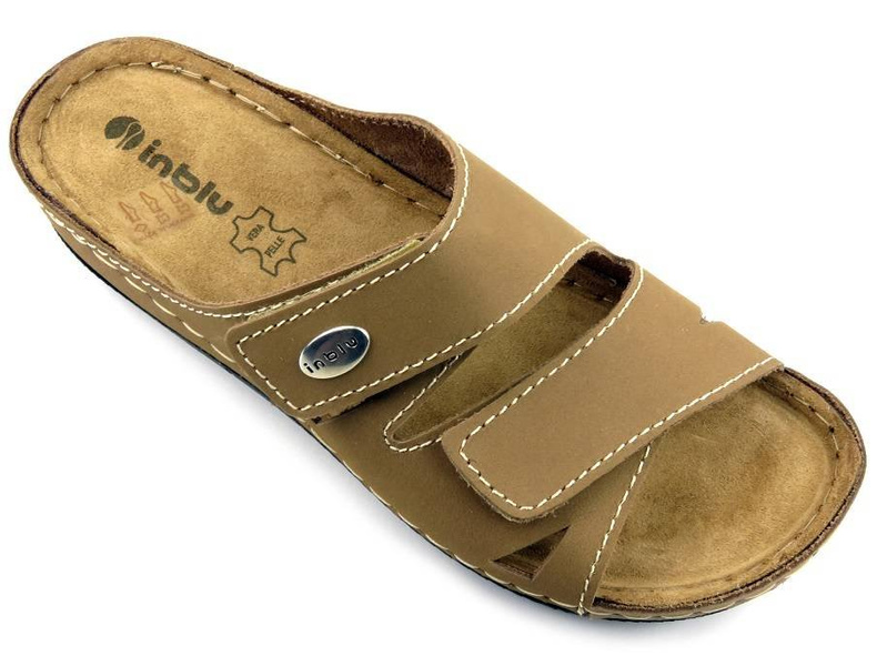 Pohodlné dámské pantofle z přírodní kůže - INBLU OE-02, písek