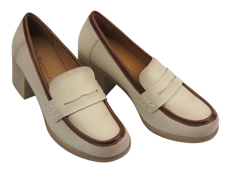 Elegantní dámské polobotky na podpatku béžové Potocki 25-12628