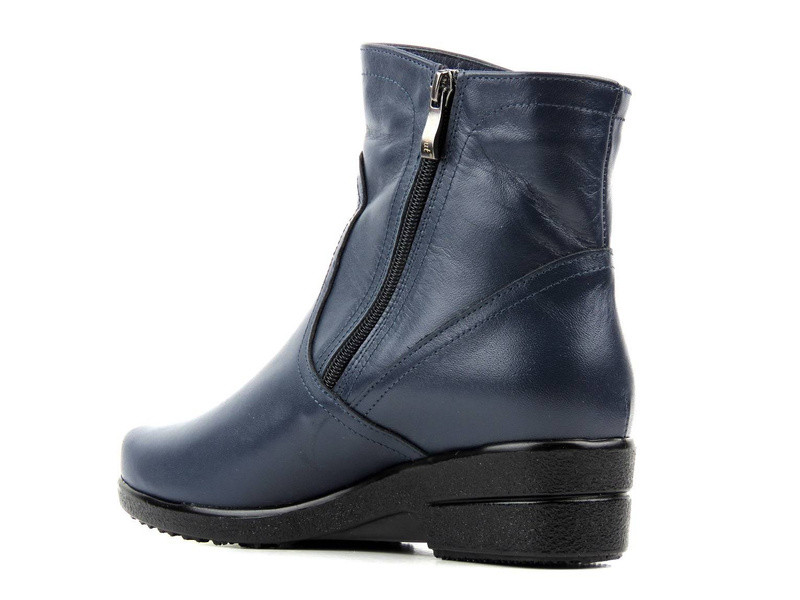Pohodlné, kožené dámské kotníkové boty zateplené vlnou - AGXBUT 517, tmavě modrá