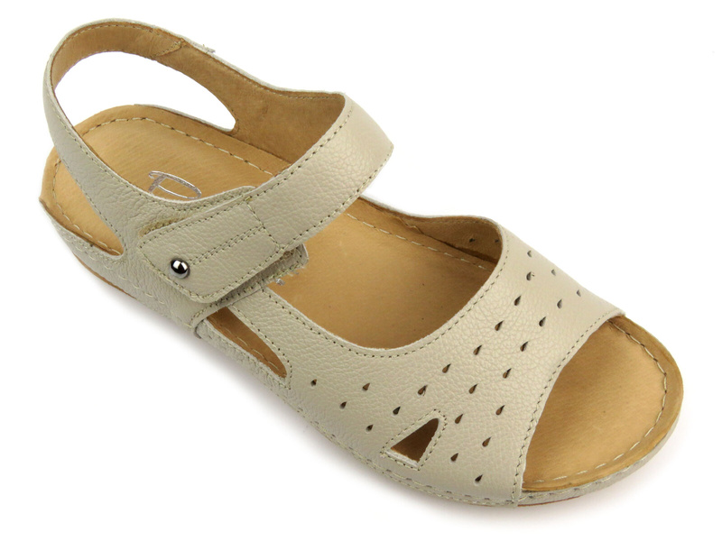 Kožené dámské sandály na suchý zip krémové Pollonus 1515