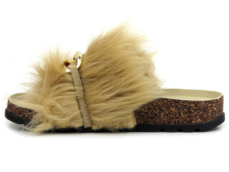 Dámské pantofle se svrškem z přírodních štětin - GOE JJ2N7004, béžové