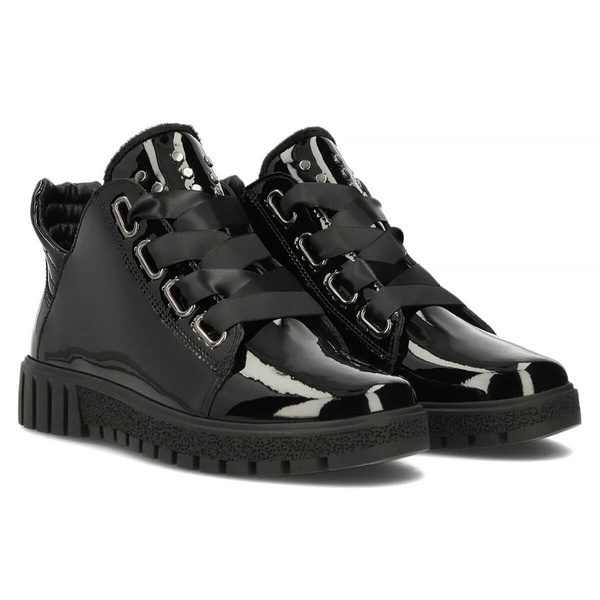 Dámské kotníkové kozačky na platformě - Filippo DBT3197/24, černá lakovaná kůže