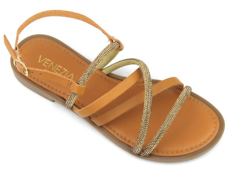 Dámské sandály s lesklými pásky - VENEZIA 1660, hnědé