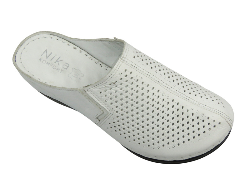 Kožené dámské žabky na klínu – Nika Komfort H-164, bílé, nazouvací