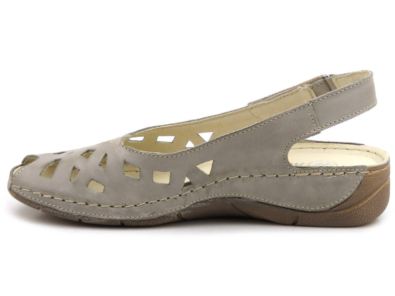 Dámské kožené sandály s výřezy - Helios Komfort 4027, šedé