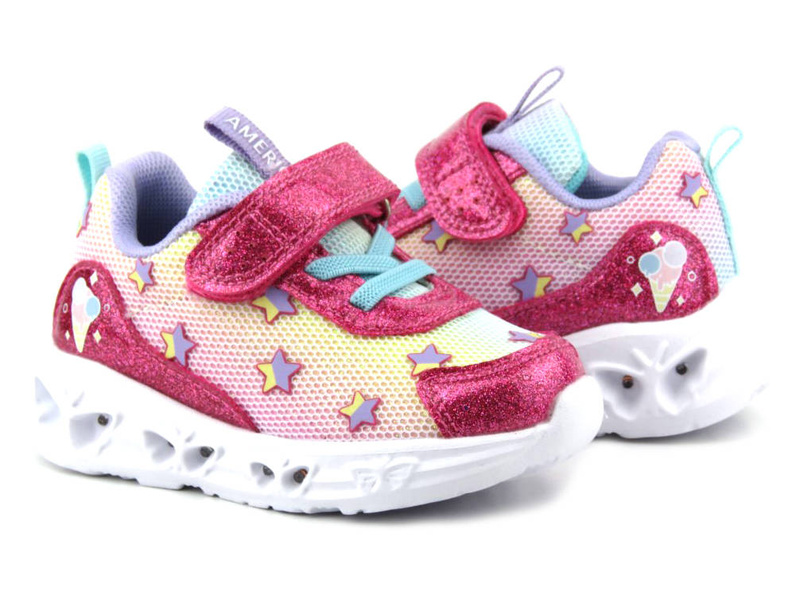 Dětská sportovní obuv s lesklou podrážkou - American Club ES134/23, tmavě růžová