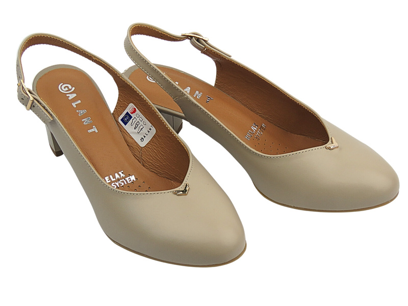 Kožené lodičky na podpatku béžové GALANT 3203